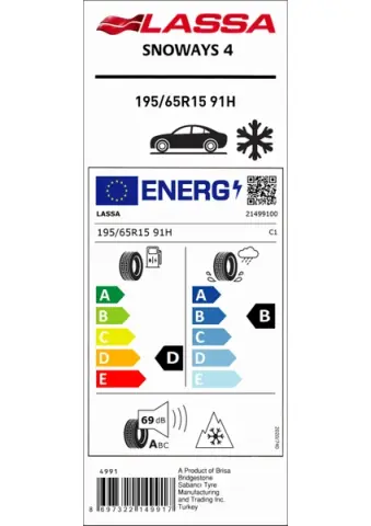 Lassa 195/65 R15 91H Snoways 4 Kış Lastiği (2024 Üretim)
