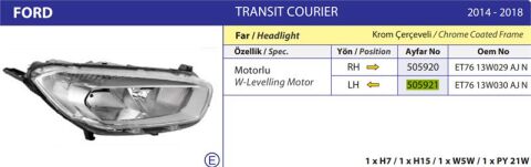 FAR KOMPLE SOL (KROM CERCEVELI) TRANSIT COURIER 14> MOTORLU