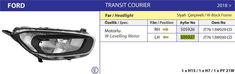 FAR KOMPLE SOL ( SIYAH ) YENI COURIER 19>