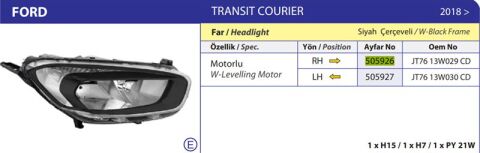 FAR KOMPLE SAG ( SIYAH ) YENI COURIER 19>