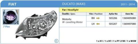 FAR SOL ELEKTRIKLI MOTORU UZERINDE DUCATO BOXER JUMPER III 06>14 E SERTIFIKALI(7 PINLI)
