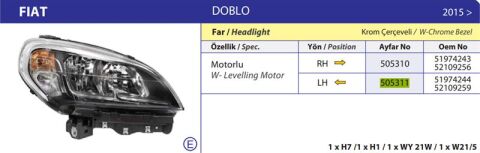 FAR DOBLO KROM CERCEVE MOTORLU 15> SOL