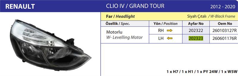 FAR CLIO IV SOL 12-20 SIYAH CITALI