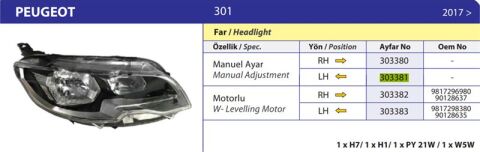 ON FAR KOMPLE MOTORLU SOL 301 YM