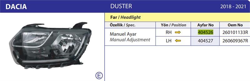 FAR SAG DACIA DUSTER II 18>21 MANUEL
