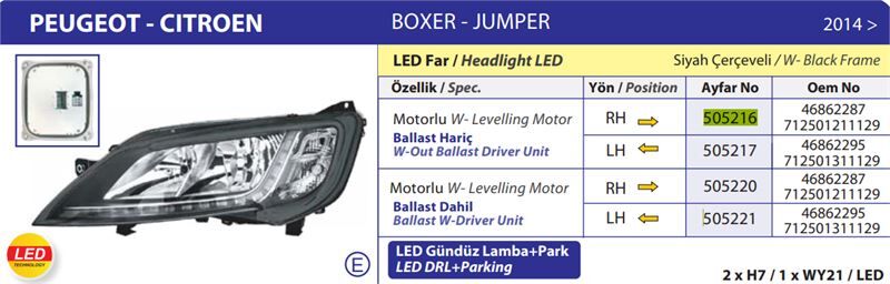 FAR SAG DUCATO BOXER JUMPER III 14> YM (LED) MOTORLU (BALLAST HARIC)