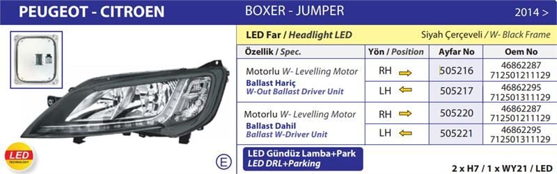 FAR SAG DUCATO BOXER JUMPER III 14> YM (LED) MOTORLU (BALLAST DAHIL)