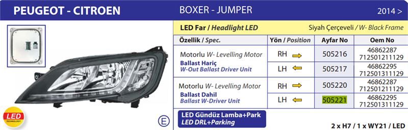 FAR SOL DUCATO BOXER JUMPER III 14> YM (LED) MOTORLU (BALLAST DAHIL)